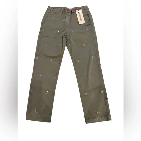 NWT Driftwood Embroidered Flowers on Olive Chinos size 25 - Picture 1 of 9